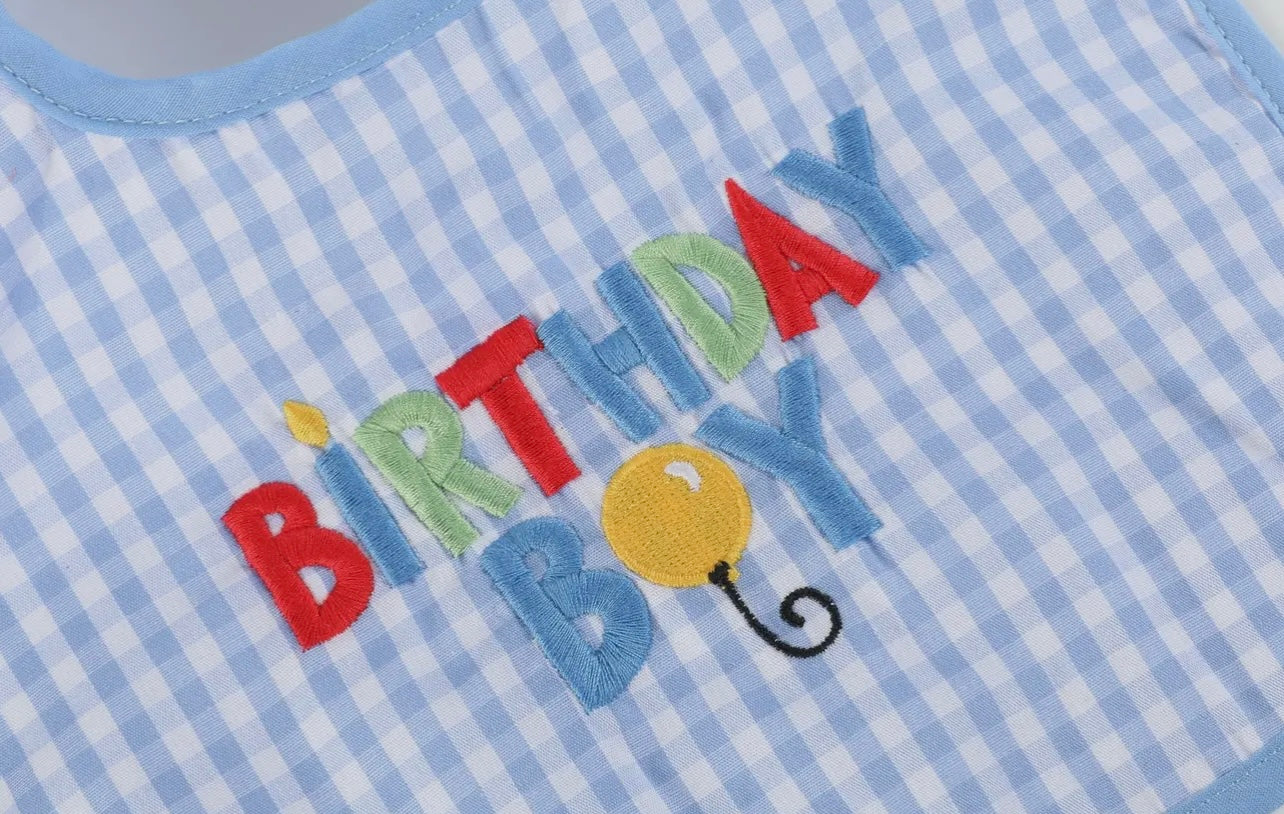 Blue Gingham "Birthday Boy" Bib