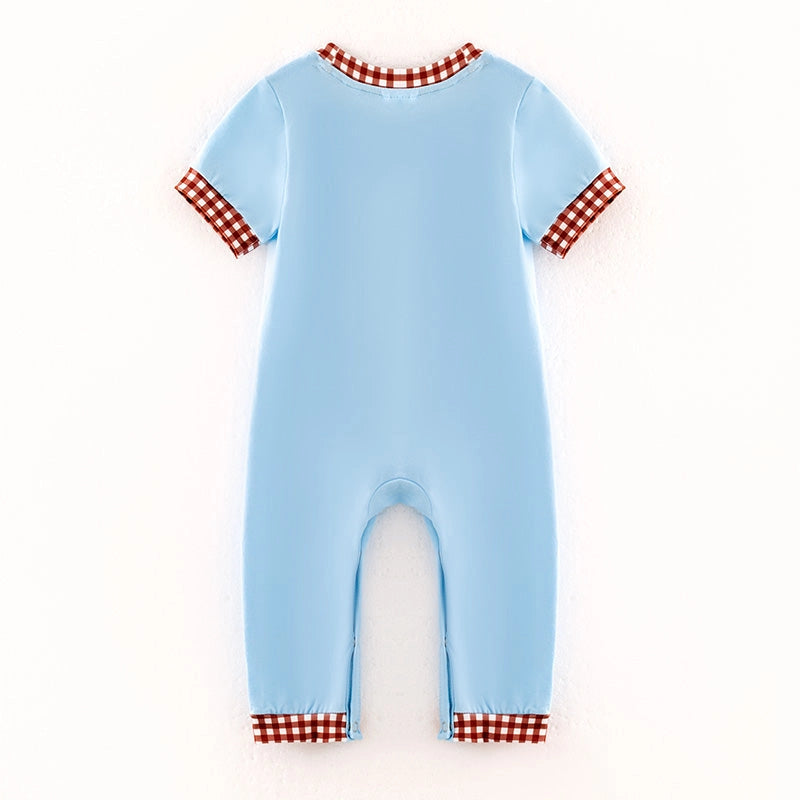 Blue Football Smocked Romper