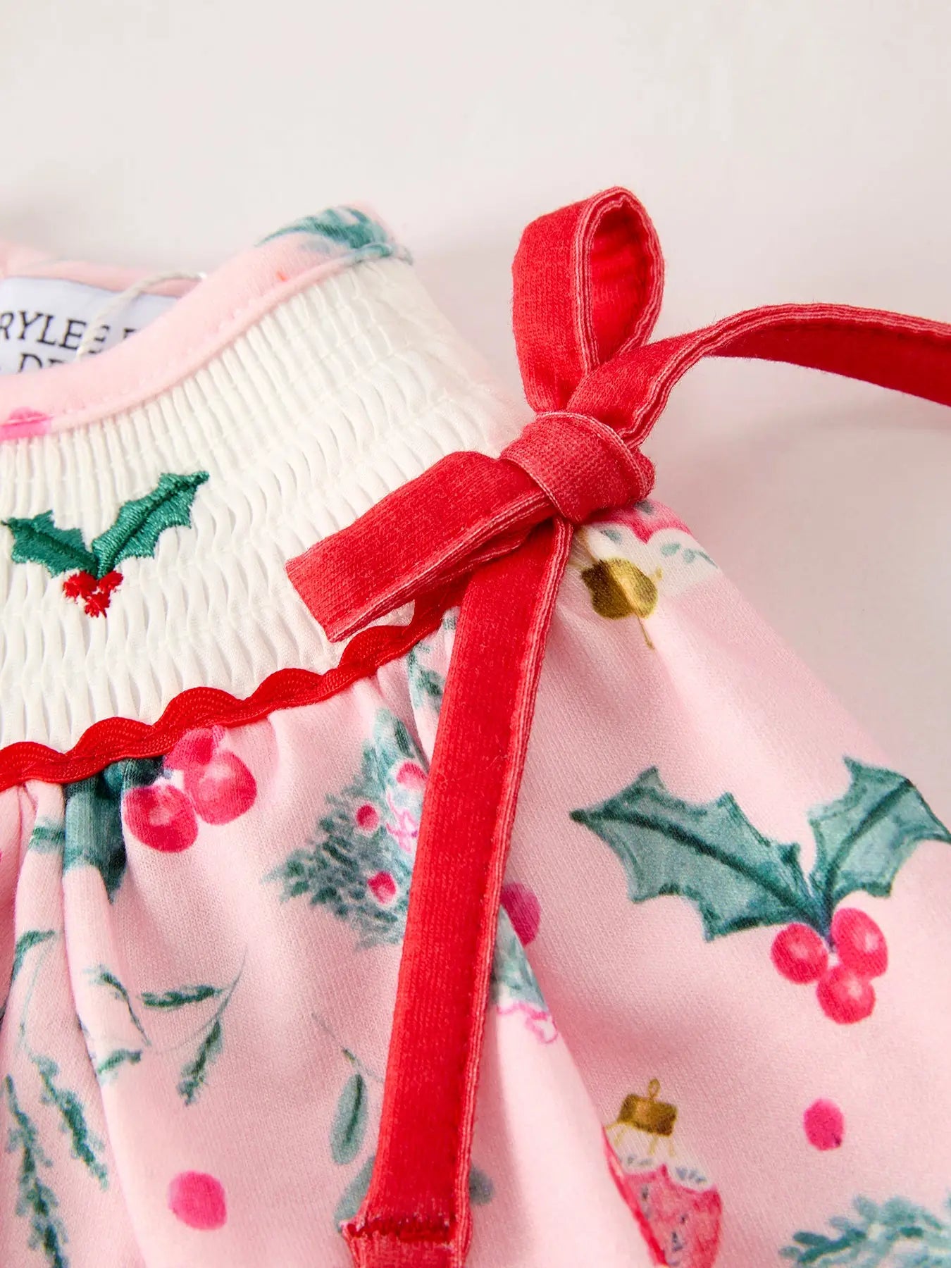 Colorful Christmas Embroidered Smock Romper