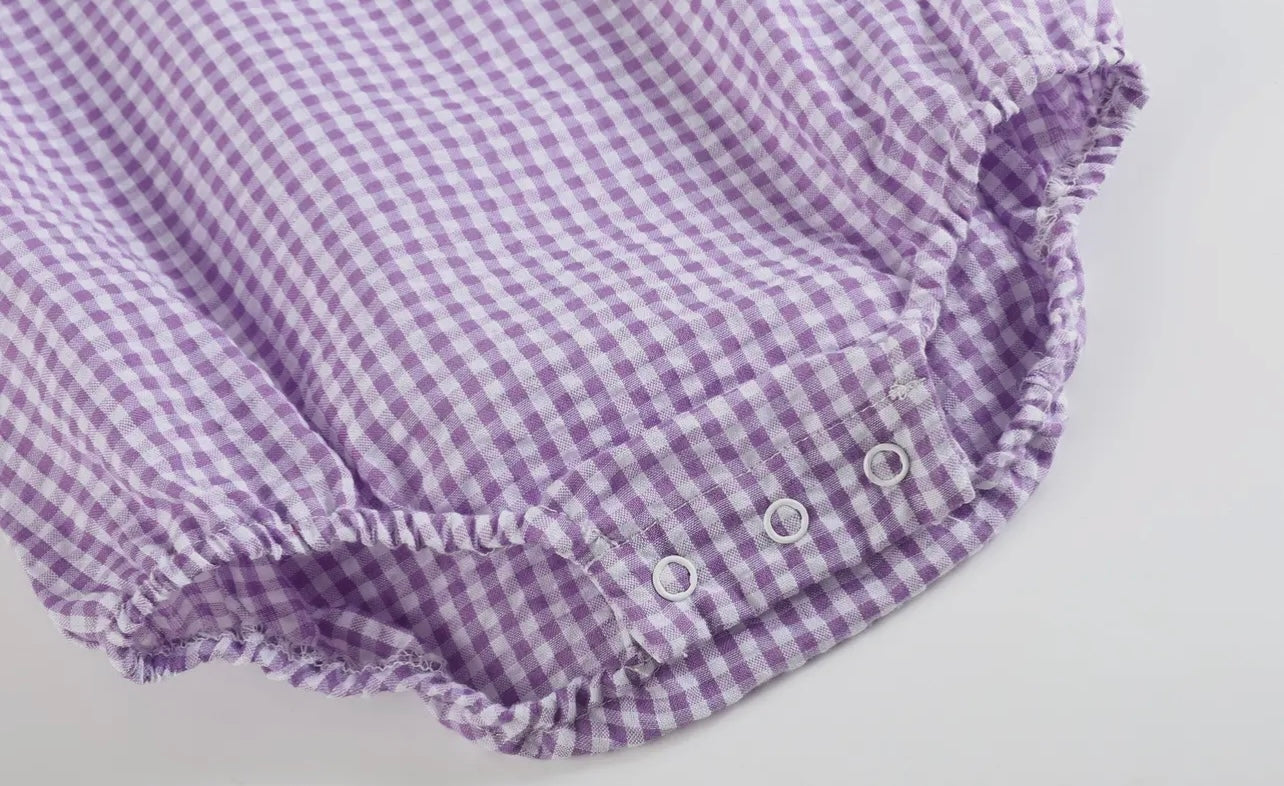Purple Gingham Baby Bubble Romper