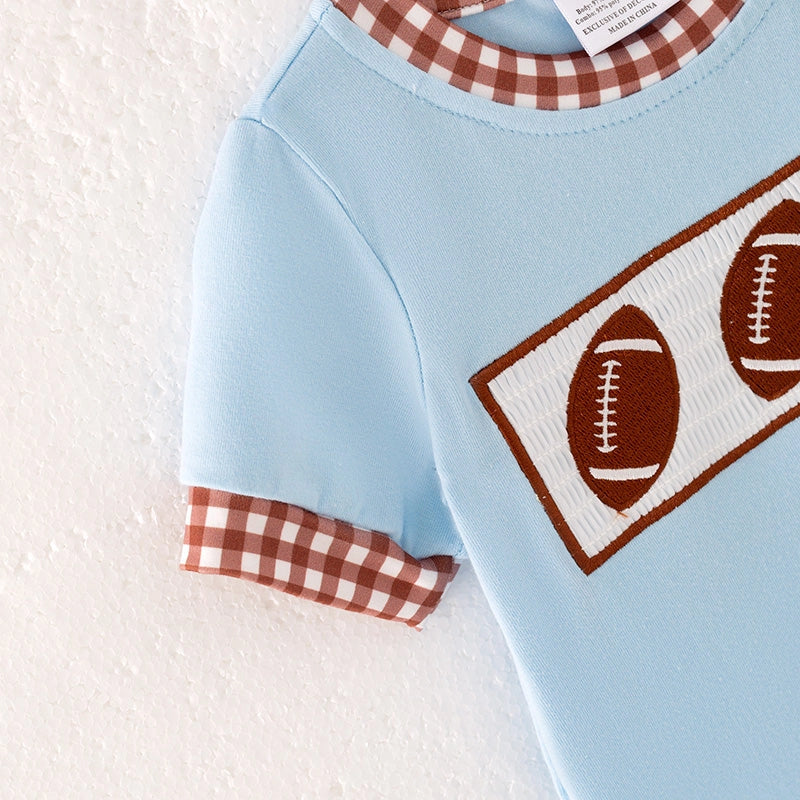 Blue Football Smocked Romper