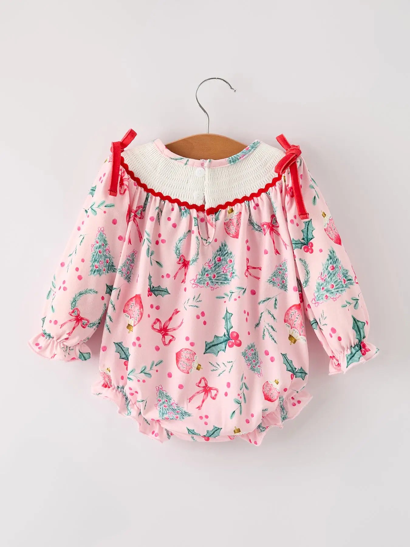 Colorful Christmas Embroidered Smock Romper