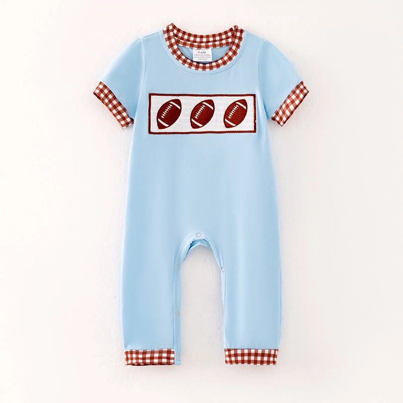 Blue Football Smocked Romper