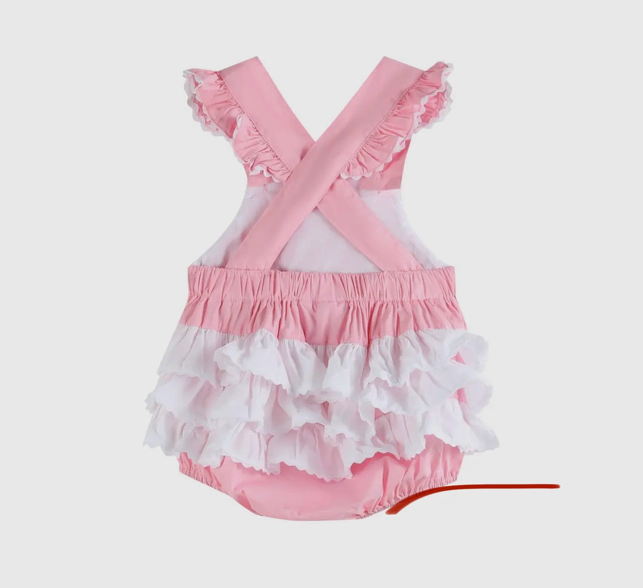 Pink & white ruffle romper