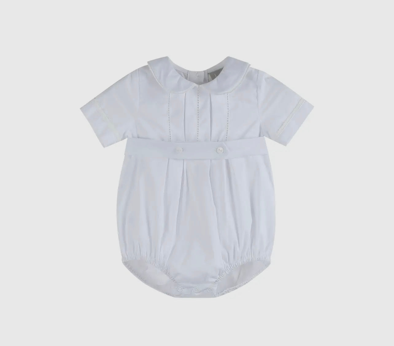 White collared button romper