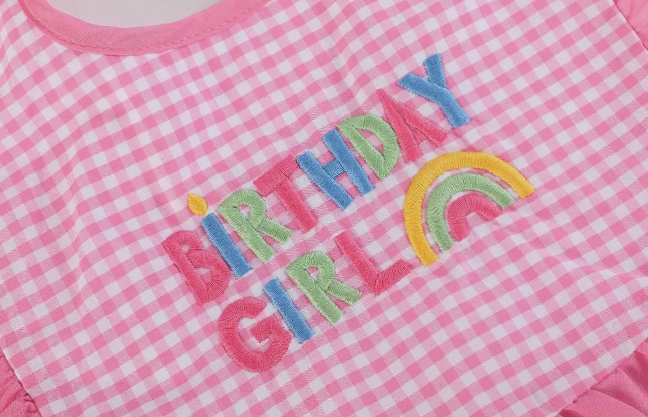 Pink Gingham "Birthday Girl" Bib