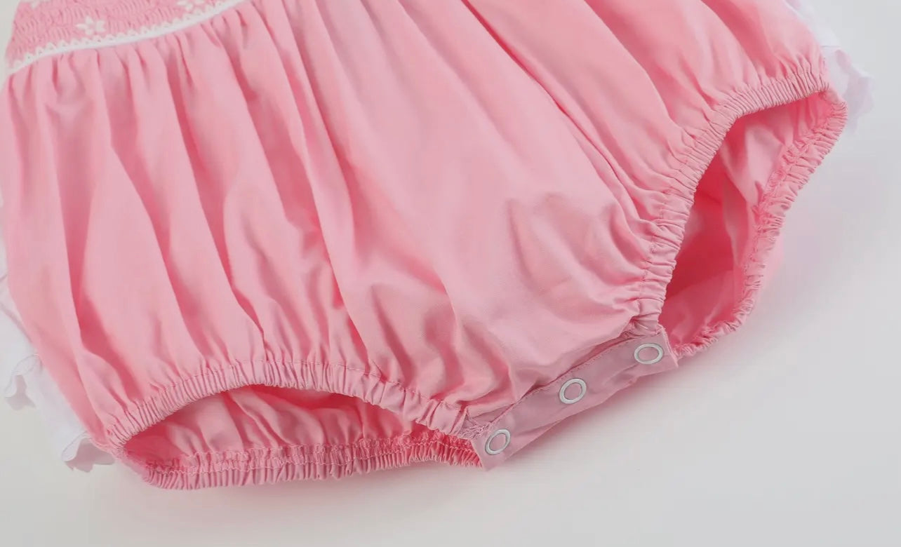 Pink & white ruffle romper