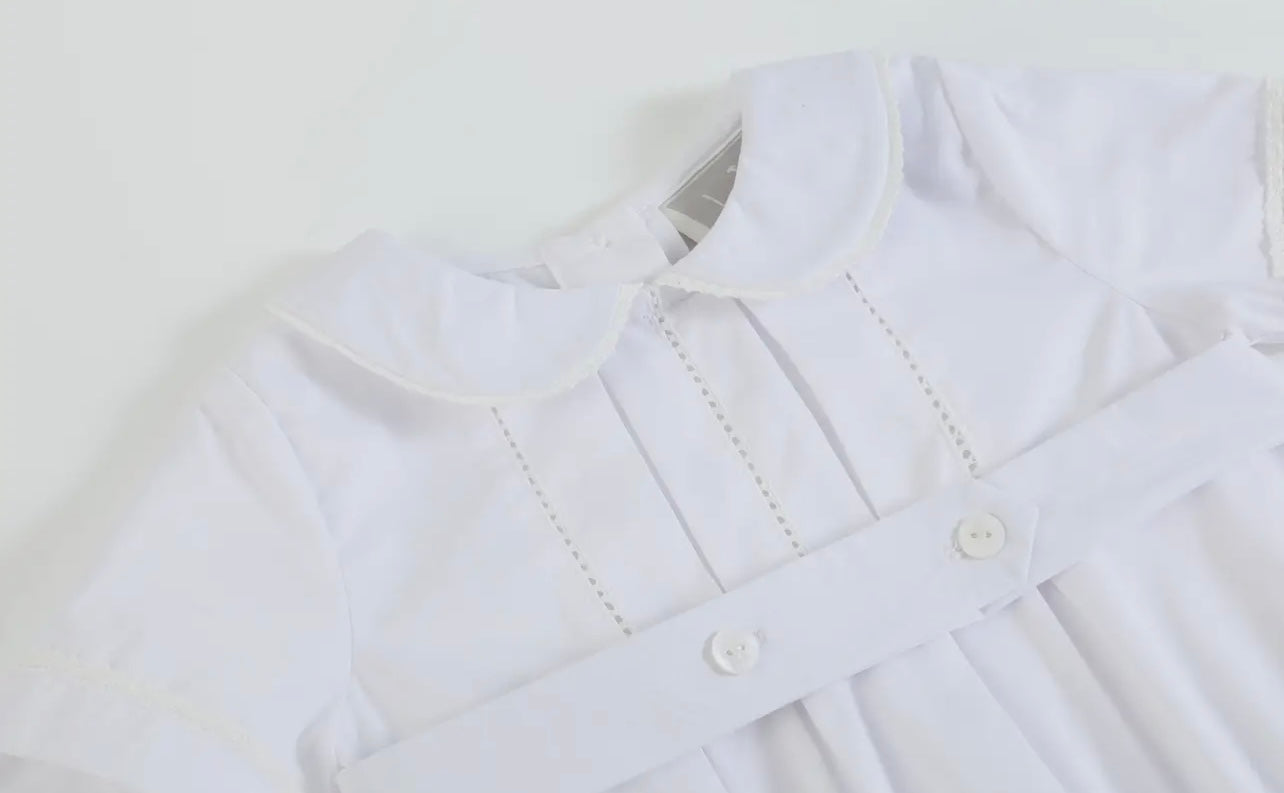 White collared button romper