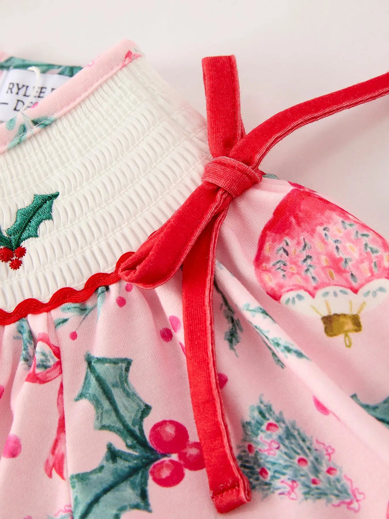 Colorful Christmas Embroidered Smock Dress