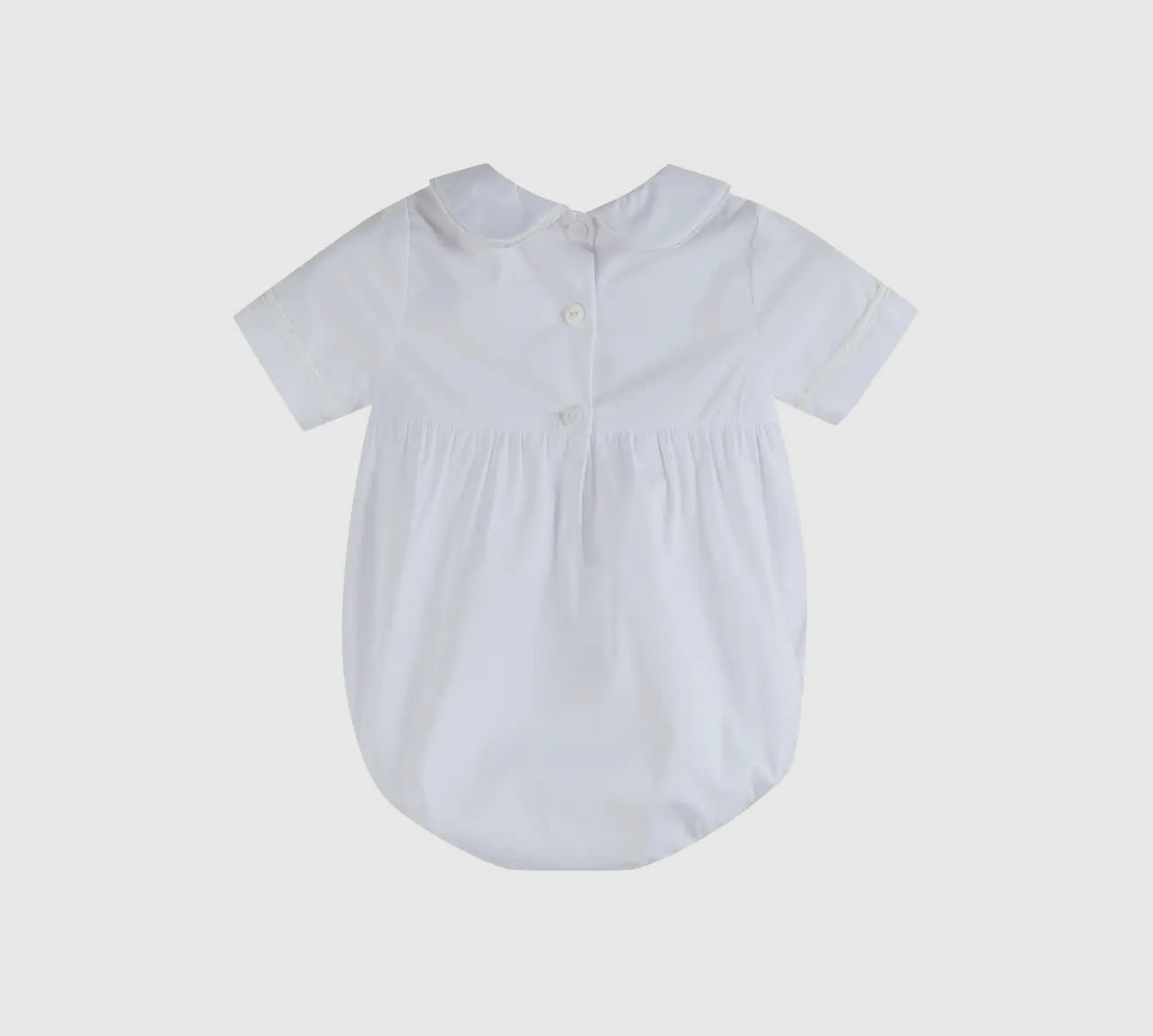 White collared button romper