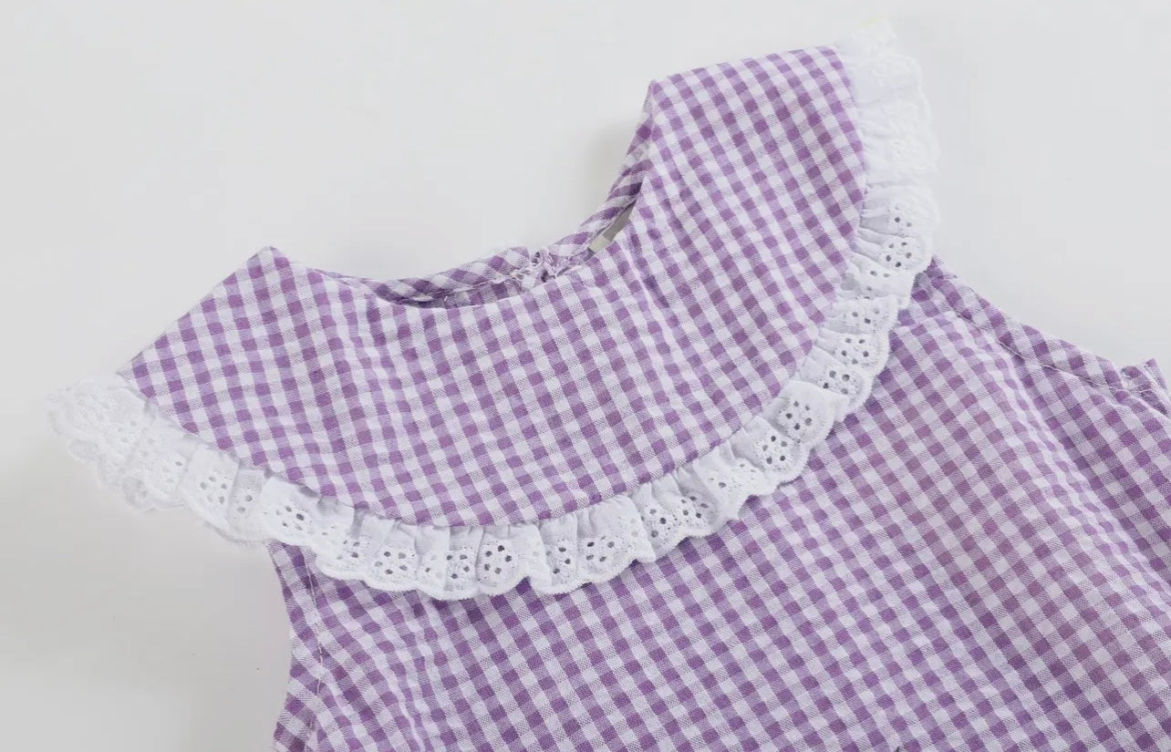 Purple Gingham Baby Bubble Romper
