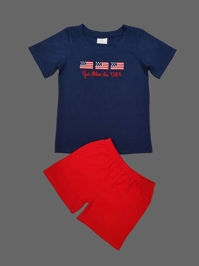 Boy Appliqué Patriotic Shorts Set