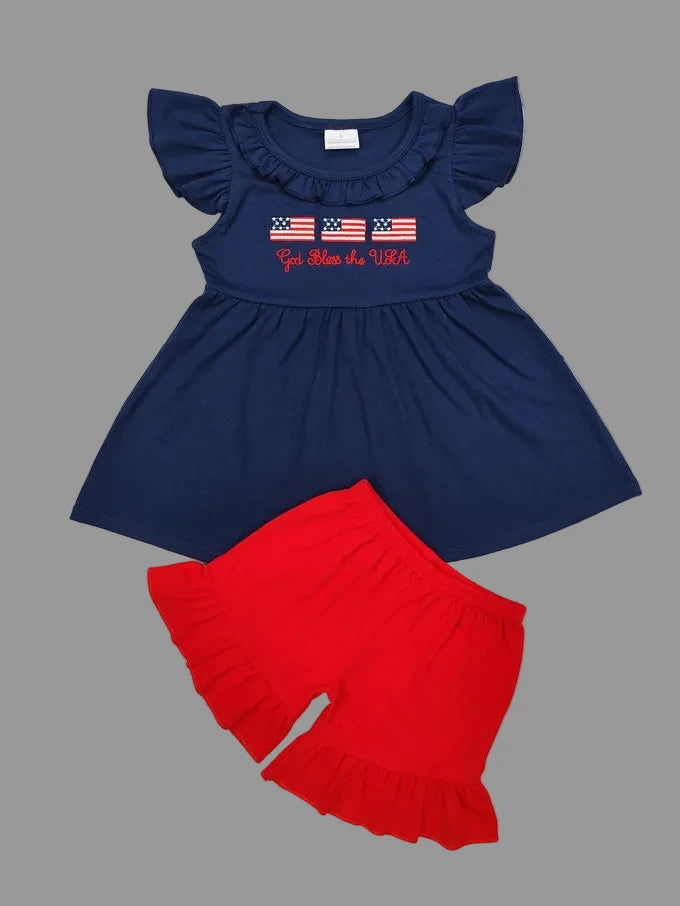 Baby Girl Appliqué Patriotic Shorts Set