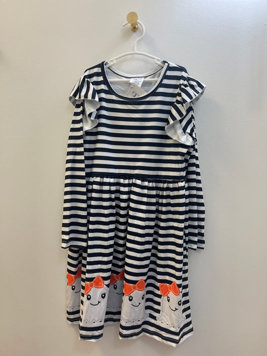 Halloween Black & White Striped Print Dress