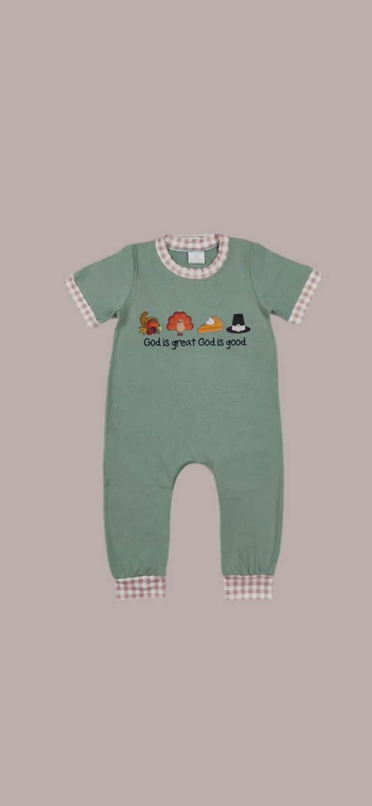 God is great God is good Romper