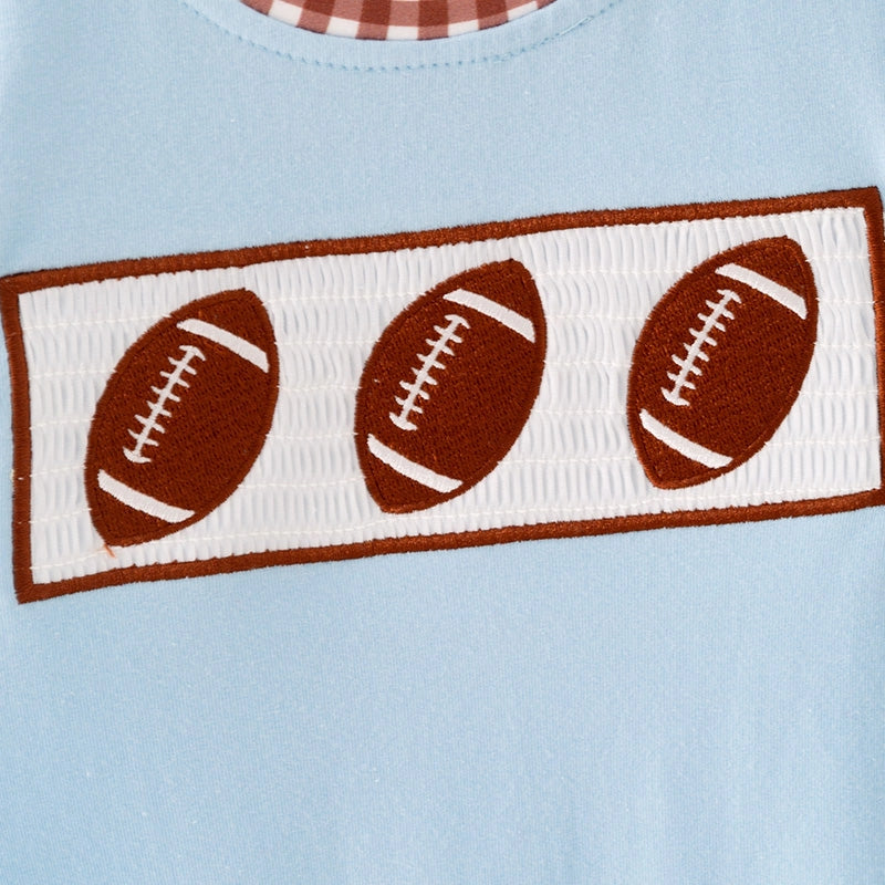 Blue Football Smocked Romper