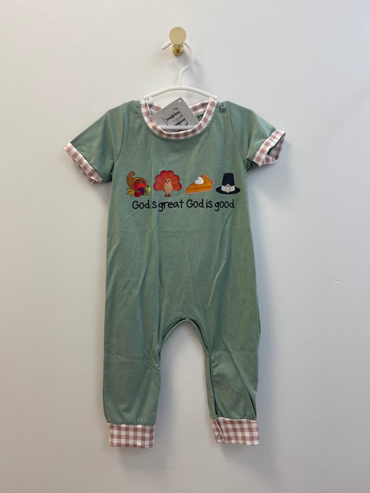 God is great God is good Romper