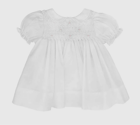 White Smocked Dress with Lace