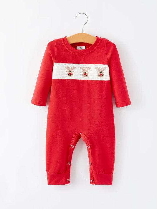 Reindeer Embroidered Boys Romper