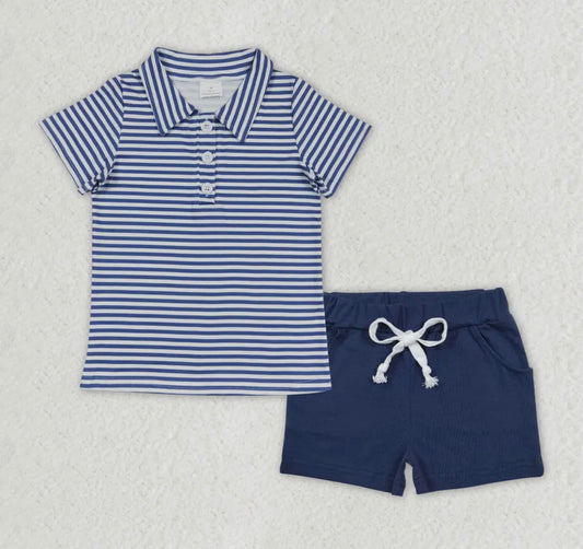Blue Stripe Polo Set