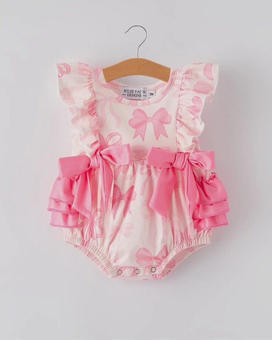 Pink Bow Ruffle Romper