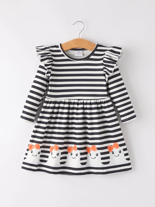 Halloween Black & White Striped Print Dress