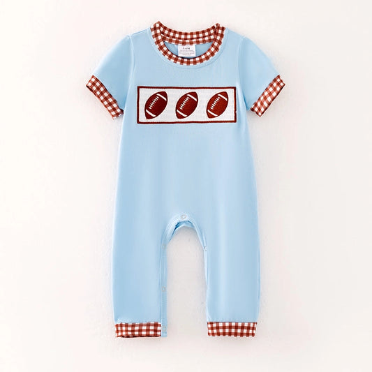 Blue Football Smocked Romper