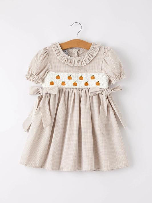 Pumpkin Embroidery Smock Dress