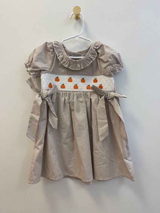 Pumpkin Embroidery Smock Dress