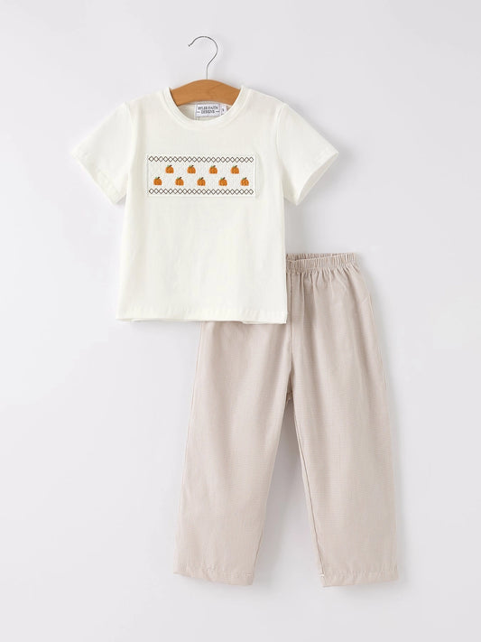 Pumpkin Embroidered Boys Set